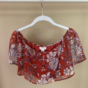 Urban Outfitters Printed Off The Shoulder Crop Top